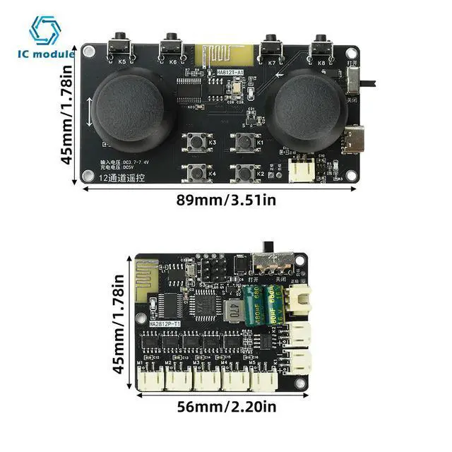 Alt view image 3 of 3 - 2.4GHz 12 Channel Full Scale Speed Remote Control DIY Kit With Type C Charging For Motor Control