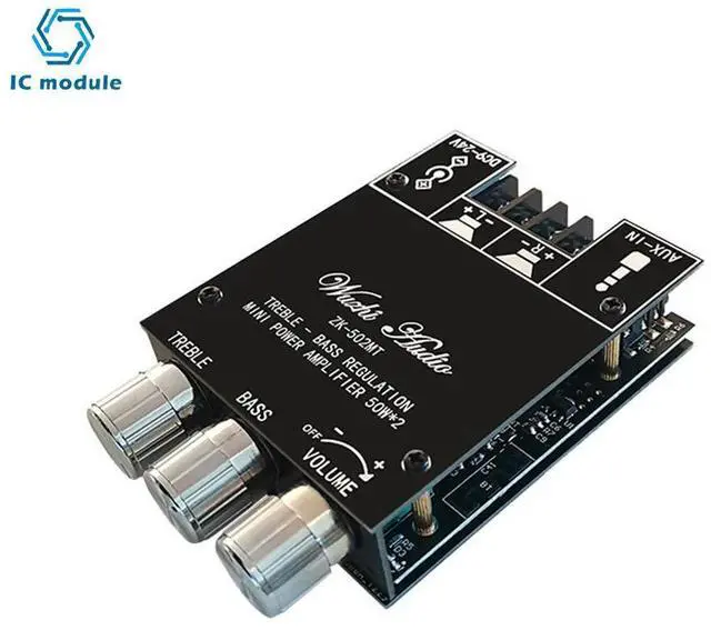Alt view image 2 of 3 - ZK-502MT 2*50W Bluetooth 5.0 Amplifier Board High Power Audio Stereo Amplifier Board AUX Bass Treble AMP