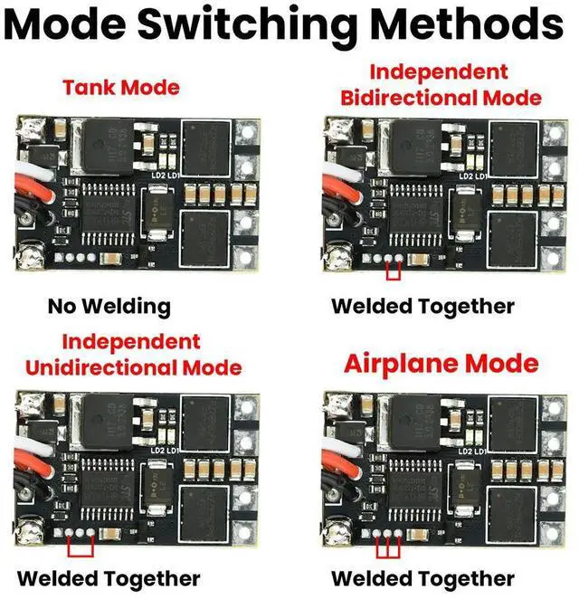 Alt view image 3 of 3 - 1-2S Dual-Channel Bidirectional ESC Module Brushless ESC Differential ESC Controll Board for RC Tracked Vehicles Aircraft Boats
