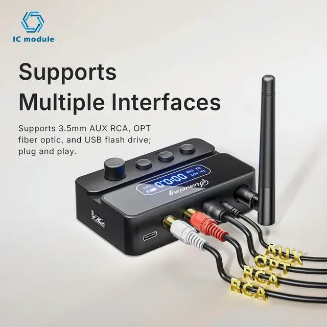 Alt view image 3 of 3 - BT 5.3 Receiver Transmitter 2-in-1 HiFi Audio Adapter with Fiber Optic Input Output Lossless Digital Sound for Home Audio System
