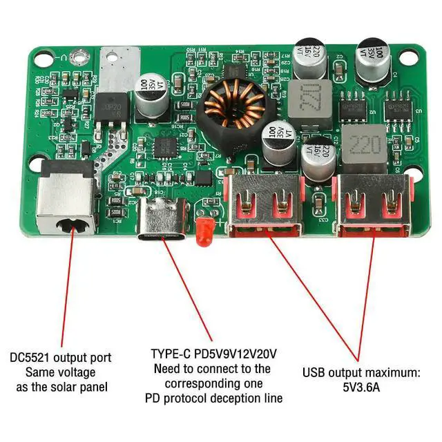 Alt view image 3 of 3 - Solar Voltage Stabilizer PD 100W Type C Dual USB QC3.0 Charging Box DIY Electronic Module For 12V And Laptop