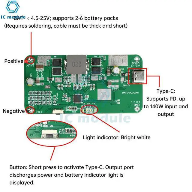 Alt view image 3 of 3 - PD 140W Bidirectional Fast Charging Mobile Power Module 2-6S Ternary Lithium Iron Phosphate Protective Motherboard DIY Kit