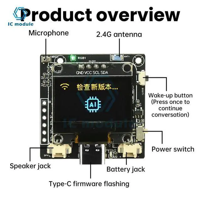Alt view image 2 of 3 - ESP32-C3 Voice Assistant Module with 0.96" OLED - AI Dialogue Development Board for Robot Projects