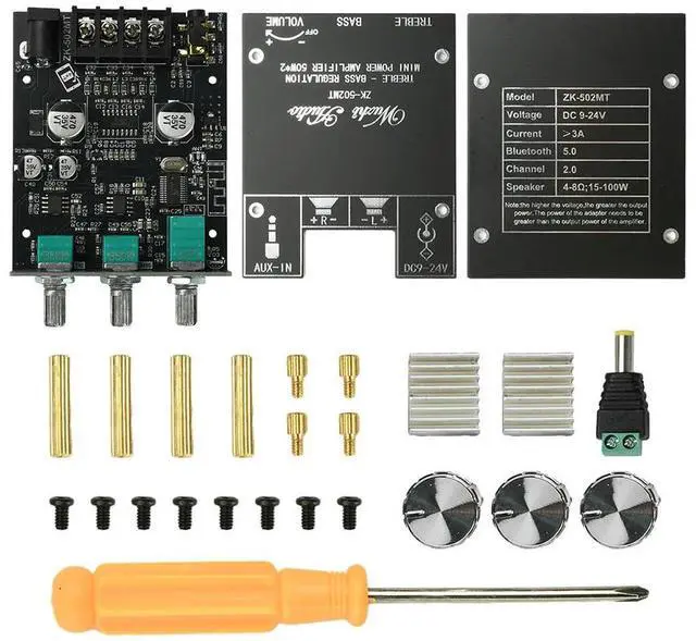 Main image of ZK-502MT Bluetooth 5.0 Amplifier Board 2x50W High Power Stereo Audio AUX Bass Treble Control for Audio Projects
