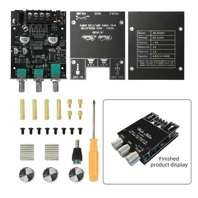 Alt view image 2 of 3 - ZK-502MT Bluetooth 5.0 Amplifier Board 2x50W High Power Stereo Audio AUX Bass Treble Control for Audio Projects