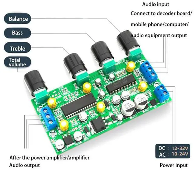 Main image of BBE2150 UPC1892T Amplifier Audio Preamplifier Tone Board Balance Treble Bass Preamp with Volume Control EQ Pre-amplifier