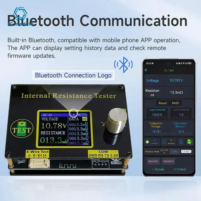 Alt view image 3 of 3 - T469 High Precision Voltage and Internal Resistance Tester with Bluetooth Remote App for Industrial Electrical Testing
