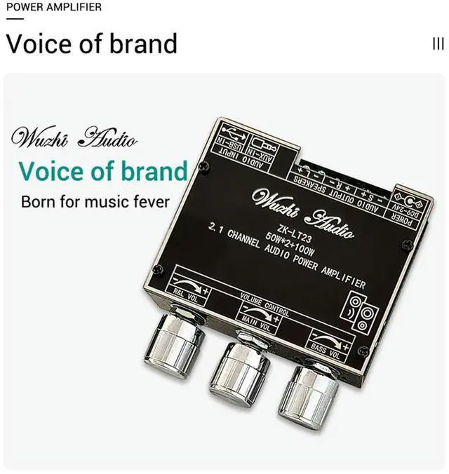 Alt view image 2 of 3 - ZK-LT23 2.1 Channel Bluetooth Audio Power Amplifier Board Module 50W+50W+100W Subwoofer Tws True Sound Amplifier Board