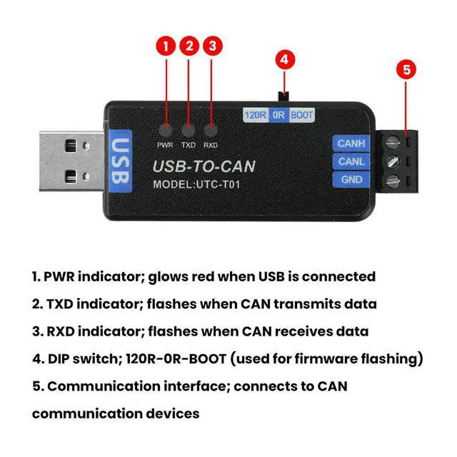 Alt view image 2 of 3 - USB To CAN Adapter Analyzer Firmware Version Support CAN 2.0A Protocol With Baud Rate 5kbps-1Mbps For Network Testing