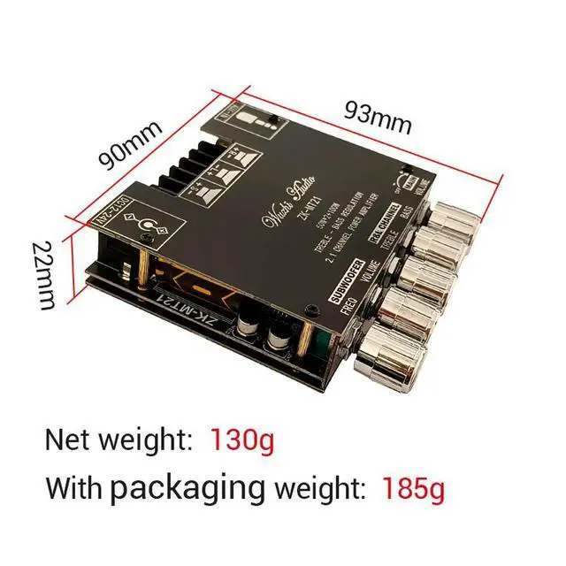 Alt view image 3 of 3 - 2.1 Channel Bluetooth Power Amplifier Module 100W Subwoofer + 50Wx2 High Fidelity Digital Audio Amp Board for Home Theater