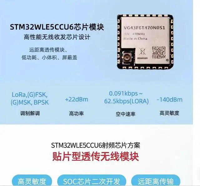 Alt view image 2 of 3 - LoRaWAN node module STM32WLE5CCU6, low-power long-range SX1262 RF module, meter, supply chain and logistics, building auto