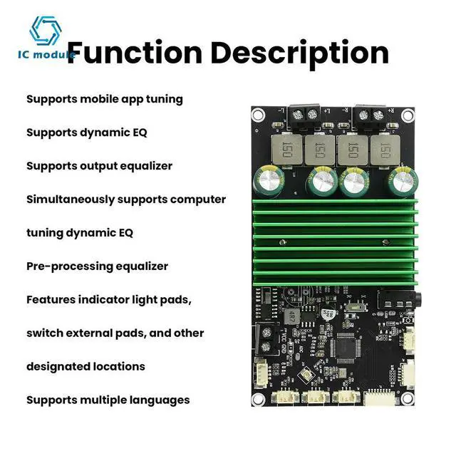 Alt view image 3 of 3 - BT Amplifier Board with Bass Enhancement EQ Adjustment 2X150W Audio Amplifier Module Supports APP Tuning DIY Car Audio Upgrade