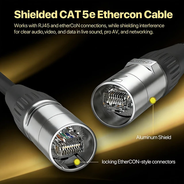 Alt view image 4 of 5 - NUOSIYA Ethercon Cable, Shielded Cat 5e Ethernet Cable Compatible with EtherCON RJ45 Connectors in Silvery for Professional Audio, Video and Networking Applications (10, 1FT)