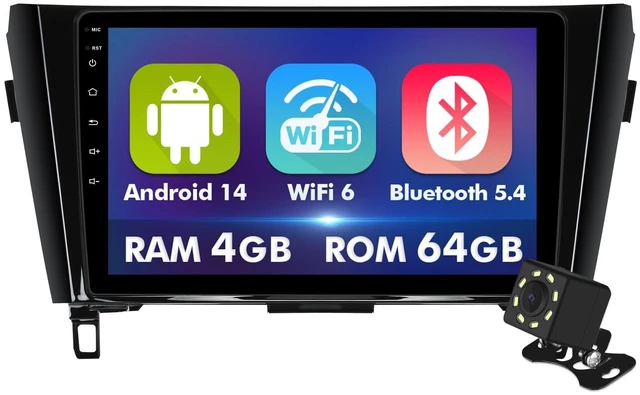 Main image of 4+64GB 10.1 Inch Touchscreen Android 14 Car Radio Stereo for Nissan Rogue X-Trail Qashqai 2014-2018 with CarPlay/Android Auto Car Radio, Support WiFi 6, Bluetooth,5.4, Backup Camera, SWC