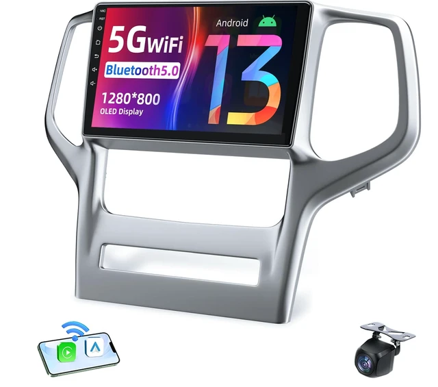 Main image of Car Radio for Jeep Grand Cherokee 2011 2012 2013: 9" 1280x800 HD Touchscreen Stereo Replacement Wireless Carplay Android Auto 5GWiFi GPS Bluetooth FM SWC Mirror Link 1080P Backup Camera