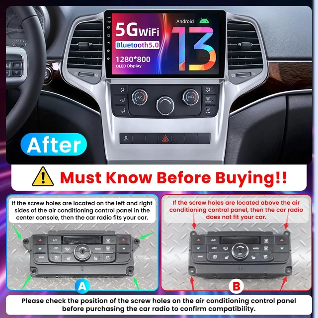 Alt view image 2 of 5 - Car Radio for Jeep Grand Cherokee 2011 2012 2013: 9" 1280x800 HD Touchscreen Stereo Replacement Wireless Carplay Android Auto 5GWiFi GPS Bluetooth FM SWC Mirror Link 1080P Backup Camera