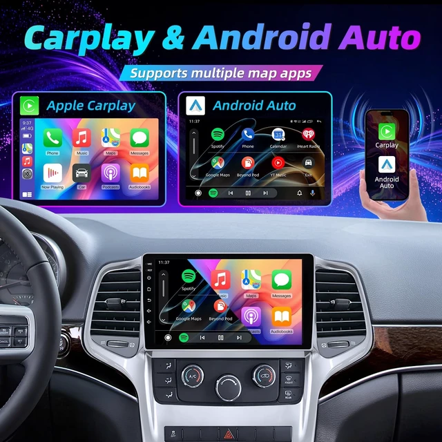 Alt view image 3 of 5 - Car Radio for Jeep Grand Cherokee 2011 2012 2013: 9" 1280x800 HD Touchscreen Stereo Replacement Wireless Carplay Android Auto 5GWiFi GPS Bluetooth FM SWC Mirror Link 1080P Backup Camera