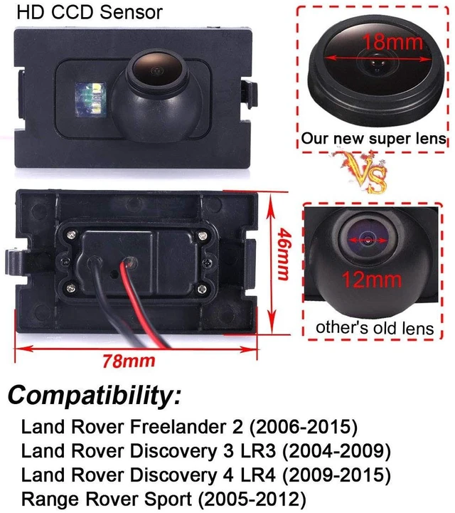 Alt view image 2 of 5 - HD IP68 Auto Vehicle Car Van 170 Wide Angle License Plate Light Rear View Reversing Backup Camera Parking Aids System Compatible with Land Rover Freelander 2/Discovery 3 LR3 /4 LR4 /Range Rover Sport