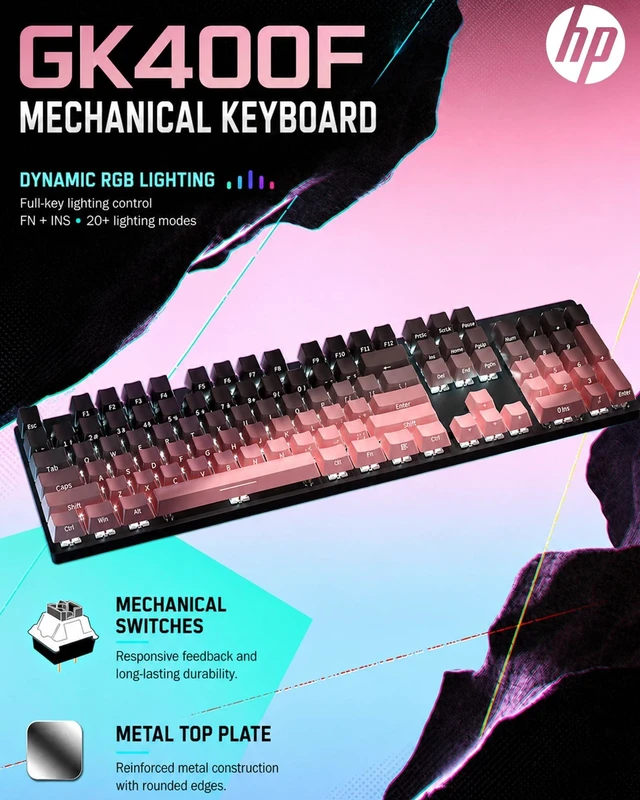 Alt view image 2 of 5 - HP GK400F Mechanical Gaming Keyboard Wired Brown Switch LED Backlit 104Keys