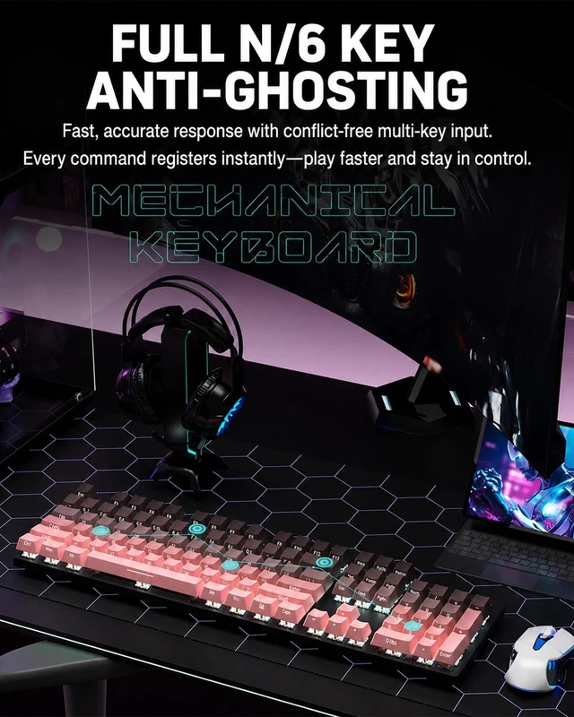 Alt view image 4 of 5 - HP GK400F Mechanical Gaming Keyboard Wired Brown Switch LED Backlit 104Keys