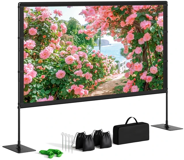 Main image of Projector Screen with Stand, TWjouko 100in Projection Screen Outdoor for Backyard, Camping, Portable Movie Screen with Carry Bag for Travel, 16:9, Indoor Projector Screen