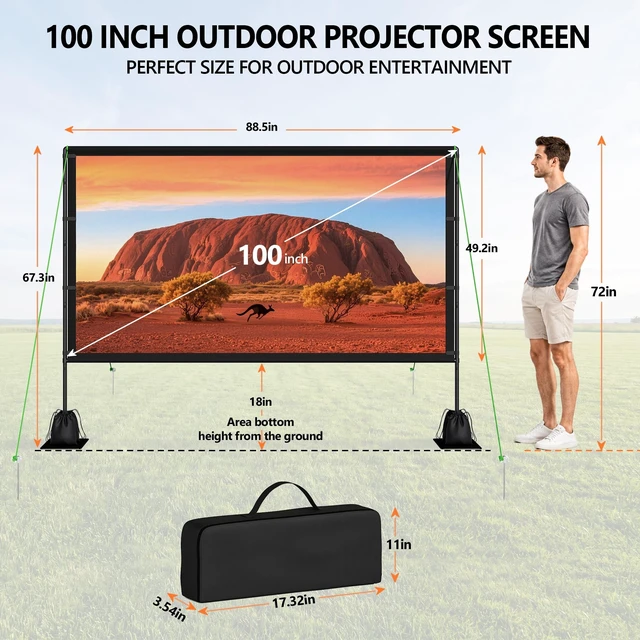 Alt view image 3 of 5 - Projector Screen with Stand, TWjouko 100in Projection Screen Outdoor for Backyard, Camping, Portable Movie Screen with Carry Bag for Travel, 16:9, Indoor Projector Screen