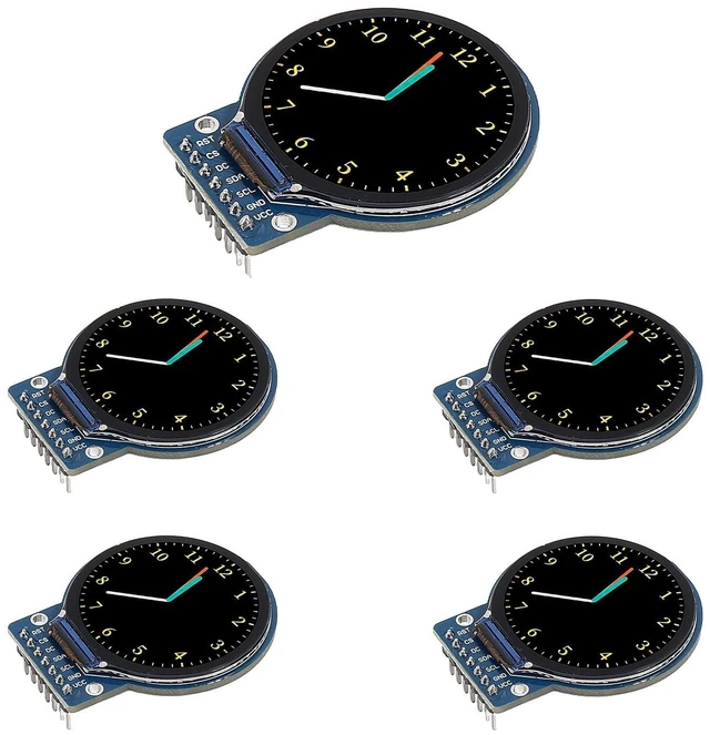 Main image of 5PCS 1.28 Inch TFT LCD Round Display Module RGB 240x240 4-Wire SPI Interface GC9A01 Driver Compatible with Arduino
