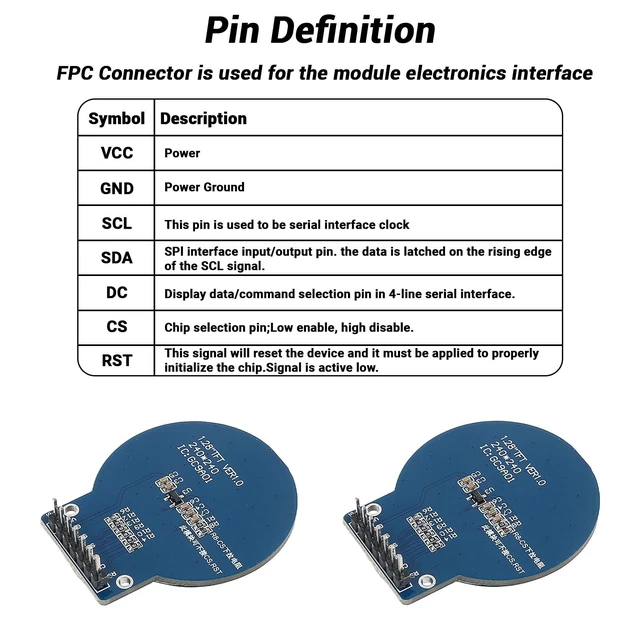 Alt view image 5 of 5 - 5PCS 1.28 Inch TFT LCD Round Display Module RGB 240x240 4-Wire SPI Interface GC9A01 Driver Compatible with Arduino