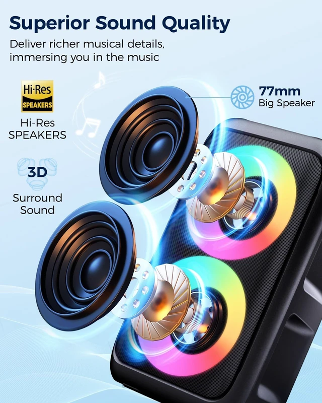 Alt view image 2 of 5 - Portable Bluetooth Speaker and 2 Wireless Microphones for Adults and Kids