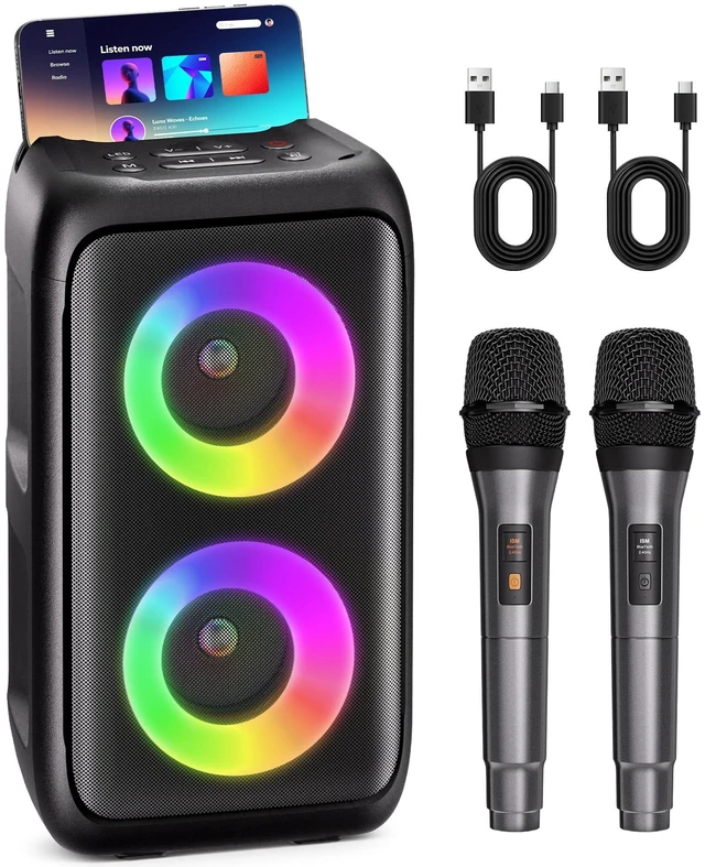 Main image of Portable Bluetooth Speaker and 2 Wireless Microphones for Adults and Kids