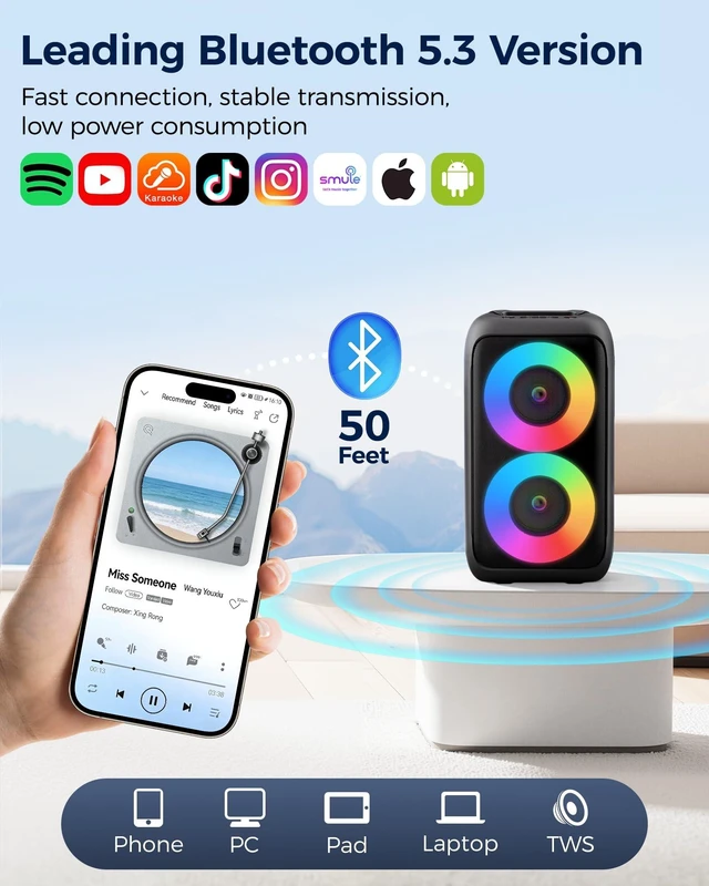 Alt view image 4 of 5 - Portable Bluetooth Speaker and 2 Wireless Microphones for Adults and Kids