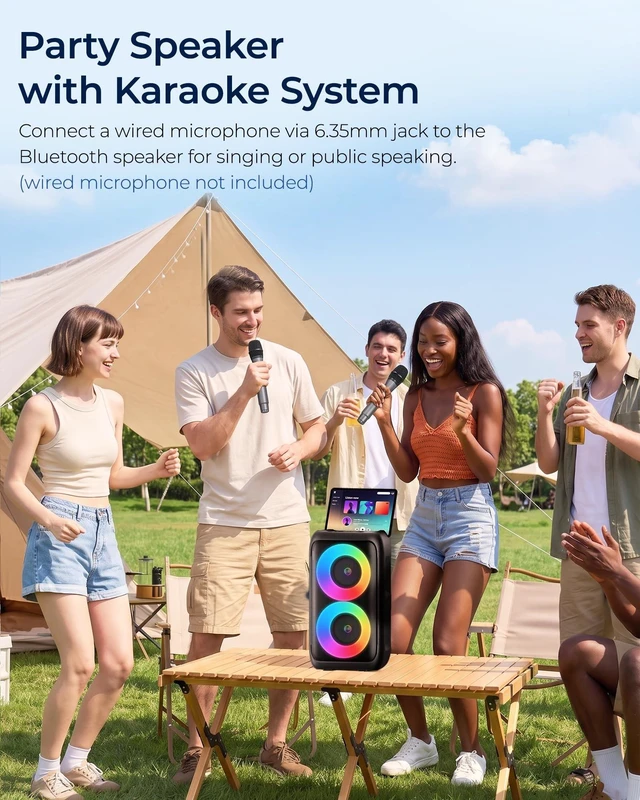 Alt view image 5 of 5 - Portable Bluetooth Speaker and 2 Wireless Microphones for Adults and Kids