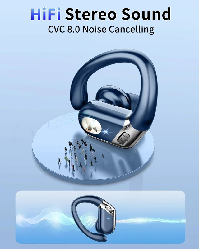 Alt view image 2 of 5 - Hupoaf Wireless Earbuds Sport with Earhooks, 2026 Bluetooth 5.4 Headphones with 4 ENC Noise Canceling Mics, 50H Stereo Earphones for Running/Gym/Workout, IP7 Waterproof Over Ear Buds for Androi