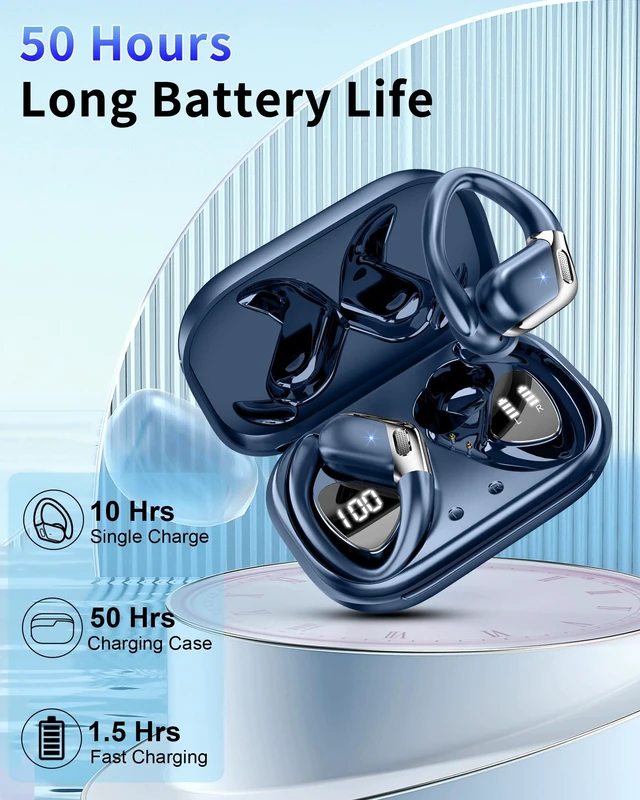 Alt view image 4 of 5 - Hupoaf Wireless Earbuds Sport with Earhooks, 2026 Bluetooth 5.4 Headphones with 4 ENC Noise Canceling Mics, 50H Stereo Earphones for Running/Gym/Workout, IP7 Waterproof Over Ear Buds for Androi