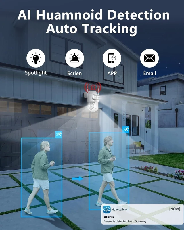 Alt view image 4 of 5 - 4MP Dual Lens Wireless Security Camera Outdoor WiFi PTZ Auto Tracking
