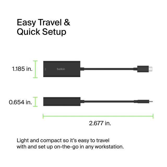 Alt view image 3 of 5 - Belkin USB Type C to 2.5 Gb Ethernet Adapter, USB-IF Certified Thunderbolt 3 & 4 / USB-C to LAN Network Adapter Compatible with MacBook Pro/Air, iPad Pro, XPS, Surface, and Other USB C Devices
