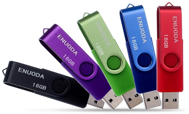 Main image of 16GB Flash Drive 5 Pack ENUODA Thumb Drives 16GB Swivel Design USB 2.0 Memory Stick Jump Drive Pen Drive for Storage and Backup (5 Colors)