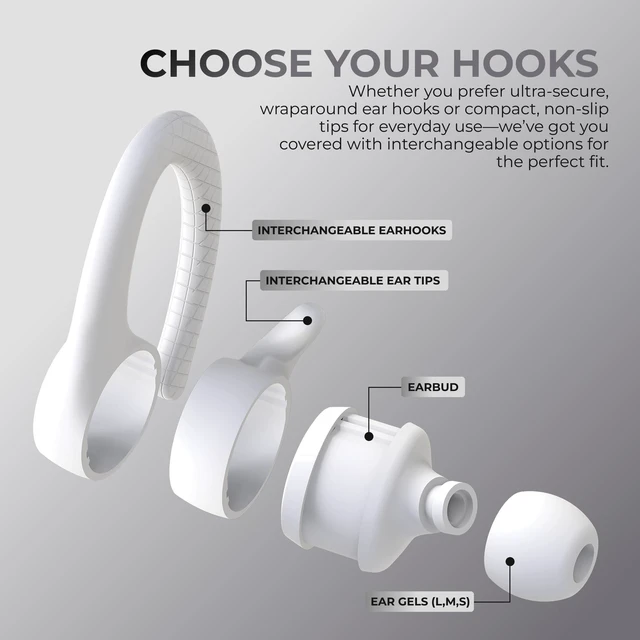 Alt view image 5 of 5 - Coby True Wireless Bluetooth Earbuds, Interchangeable Ear Hooks and Tips, Multi-Sized Ear Gels, Sweat-Resistant Design, 14-Hour Play Time, Drop-Proof Case, White