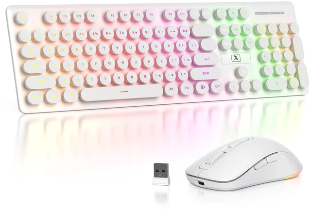 Main image of Owpkeenthy Cute Wireless Keyboard and Mouse Backlit, Rechargeable Full-Sized Keyboard with Number Pad Quiet Typewriter 2.4G Plug and Play, Auto Sleep for Home Office(White)