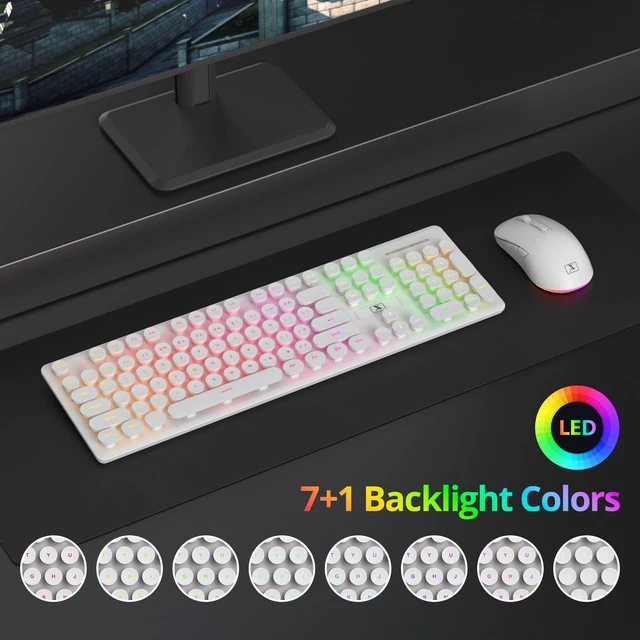 Alt view image 2 of 5 - Owpkeenthy Cute Wireless Keyboard and Mouse Backlit, Rechargeable Full-Sized Keyboard with Number Pad Quiet Typewriter 2.4G Plug and Play, Auto Sleep for Home Office(White)