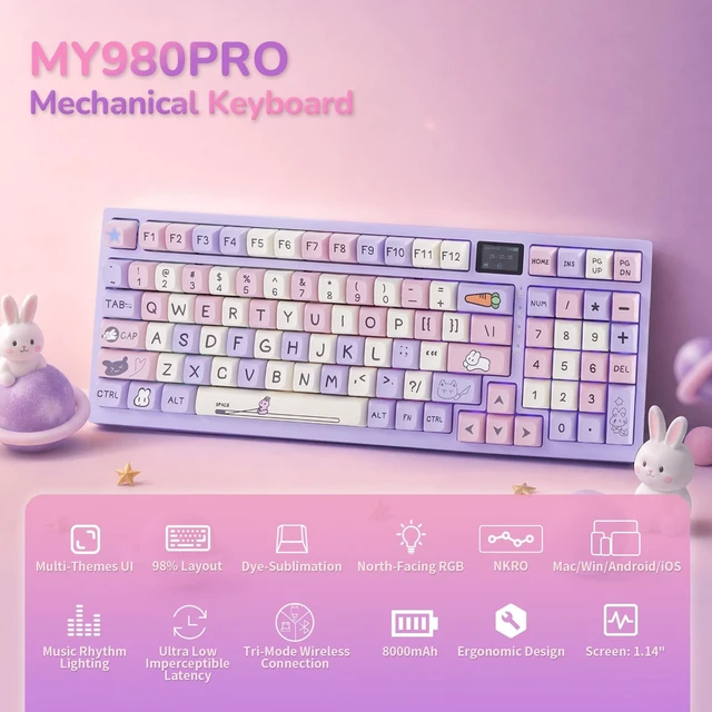 Alt view image 2 of 5 - MY980pro Wireless Mechanical Gaming Keyboard with Smart LCD Display, QMK/VIA Programmable for Windows Only, BT/2.4G/USB-C Gasket Mounted Hot Swap RGB 98% Layout for Mac/ Win (Gaming & Daily Wor