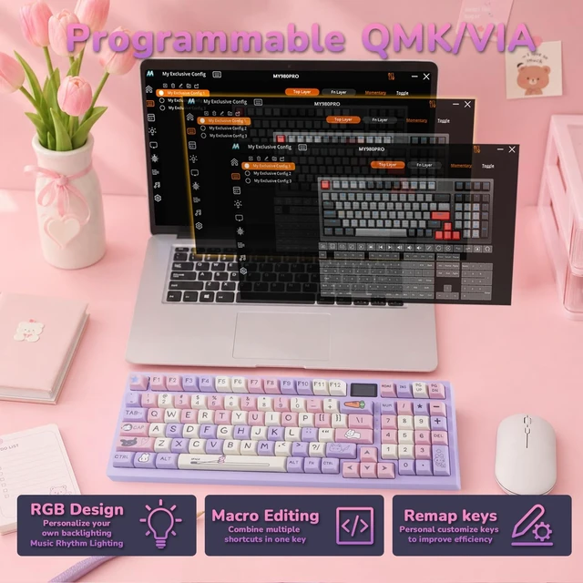 Alt view image 5 of 5 - MY980pro Wireless Mechanical Gaming Keyboard with Smart LCD Display, QMK/VIA Programmable for Windows Only, BT/2.4G/USB-C Gasket Mounted Hot Swap RGB 98% Layout for Mac/ Win (Gaming & Daily Wor
