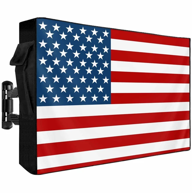 Main image of LBCASA American Flag Outdoor TV Cover 60 to 65 Inch Weatherproof, Farmhouse US Flag 600D Oxford TV Covers with Waterproof Zipper, Red Stripes Outside Flat TV Screen Protector Size 58"W x 37"H x 4.5"D