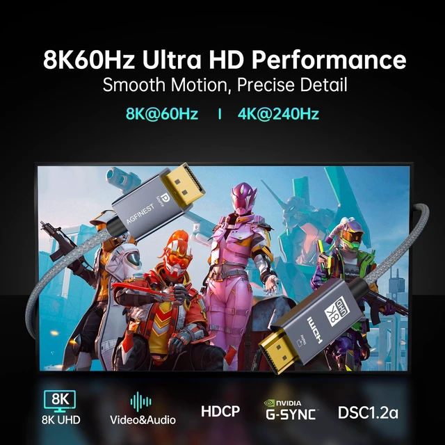 Alt view image 2 of 5 - 4K@240Hz DisplayPort to HDMI Cable Unidirectional Active DP1.4 to HDMI 2.1