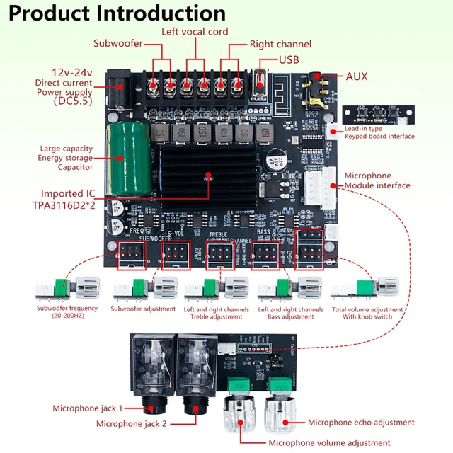 Alt view image 3 of 5 - Eujgoov 2.1 Channel Amplifier Board TPA3116D2 50W 50W 100W