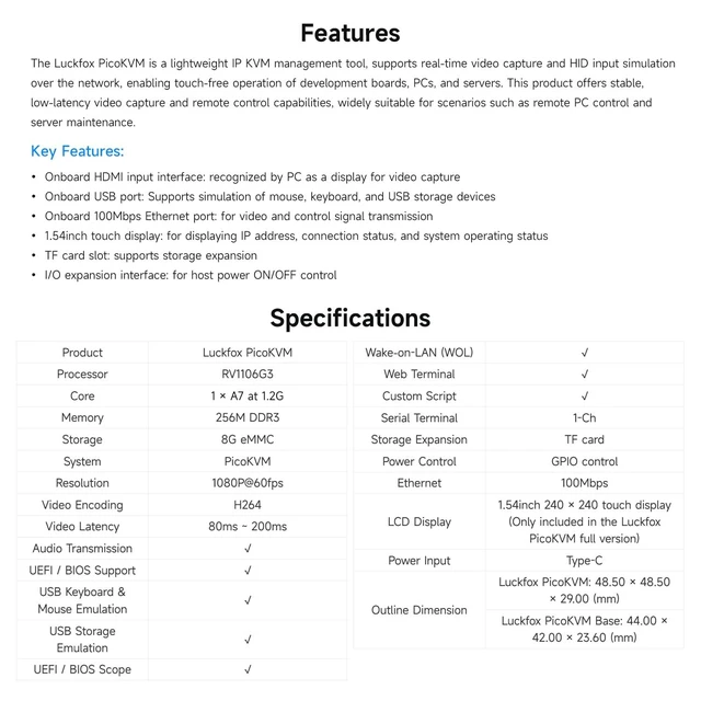 Alt view image 4 of 5 - Waveshare Luckfox PicoKVM Lightweight IP KVM Remote Management Tool, Supports 1920 1080@60fps HDMI Video Input and HID Signal Output for Device Control