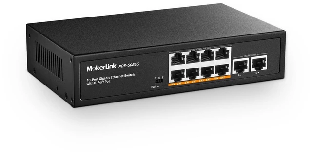 Main image of MokerLink 10 Port Gigabit PoE Switch - 8 GE PoE+, 2 GE Uplink, 10/100/1000Mbps, 120W 802.3af/at, Fanless Plug & Play Ethernet Switch
