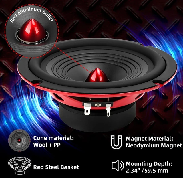 Alt view image 4 of 5 - SCBPAUD 6.5" Car Speakers 800W Peak Power - High-Performance Fiber Cone Woofers, Bullet Head Design for Clear Bass & Stereo Sound - Suitable for Cars, Trucks, SUV, Home Theater, DIY (2-Pack)
