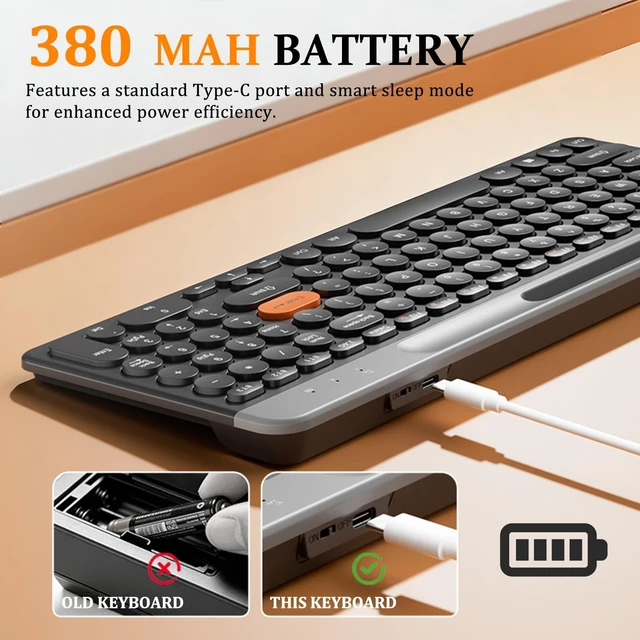 Alt view image 5 of 5 - Bluetooth Keyboard Mouse Combo, Dual Multi-Device Wireless Keyboard with Phone Holder, Ultra-Compact 78-Key Layout, Quiet Keys & Rechargeable, for Windows PC Laptop (Black)
