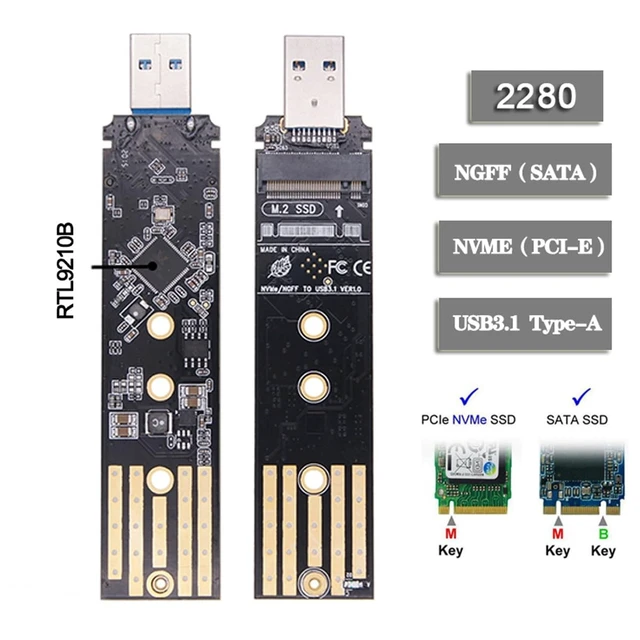 Alt view image 4 of 5 - NGFF USB 3.0 to Dual Protocol Channel NVME M-Key M.2 SATA 2280 2260 2242 2230 SSD External PCBA Case Conveter Adapter RTL9210B Chipset